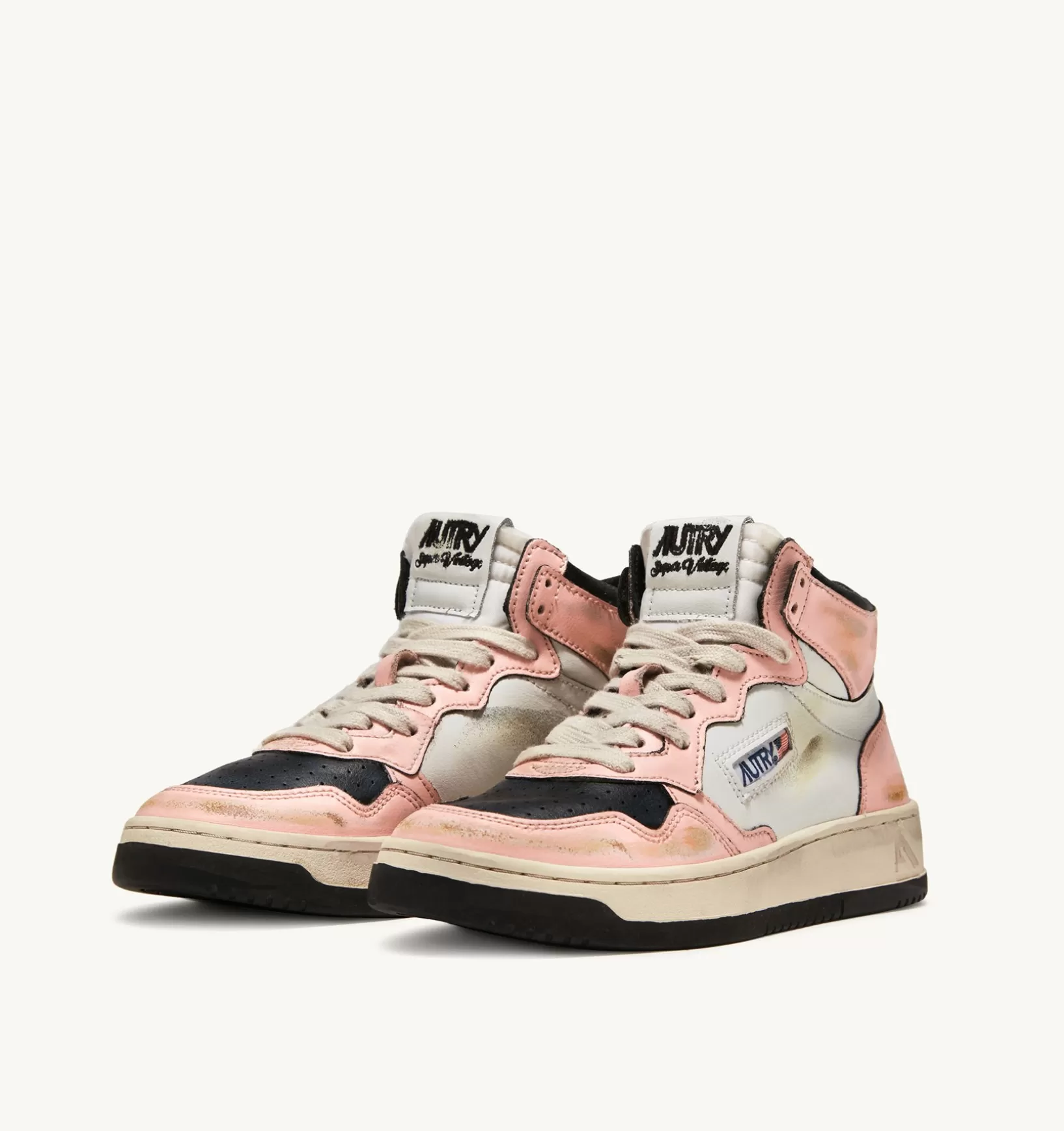 AUTRY Sneakers Medalist Mid Super Vintage In Pelle Colore Bianco E Rosa^Donna Super Vintage