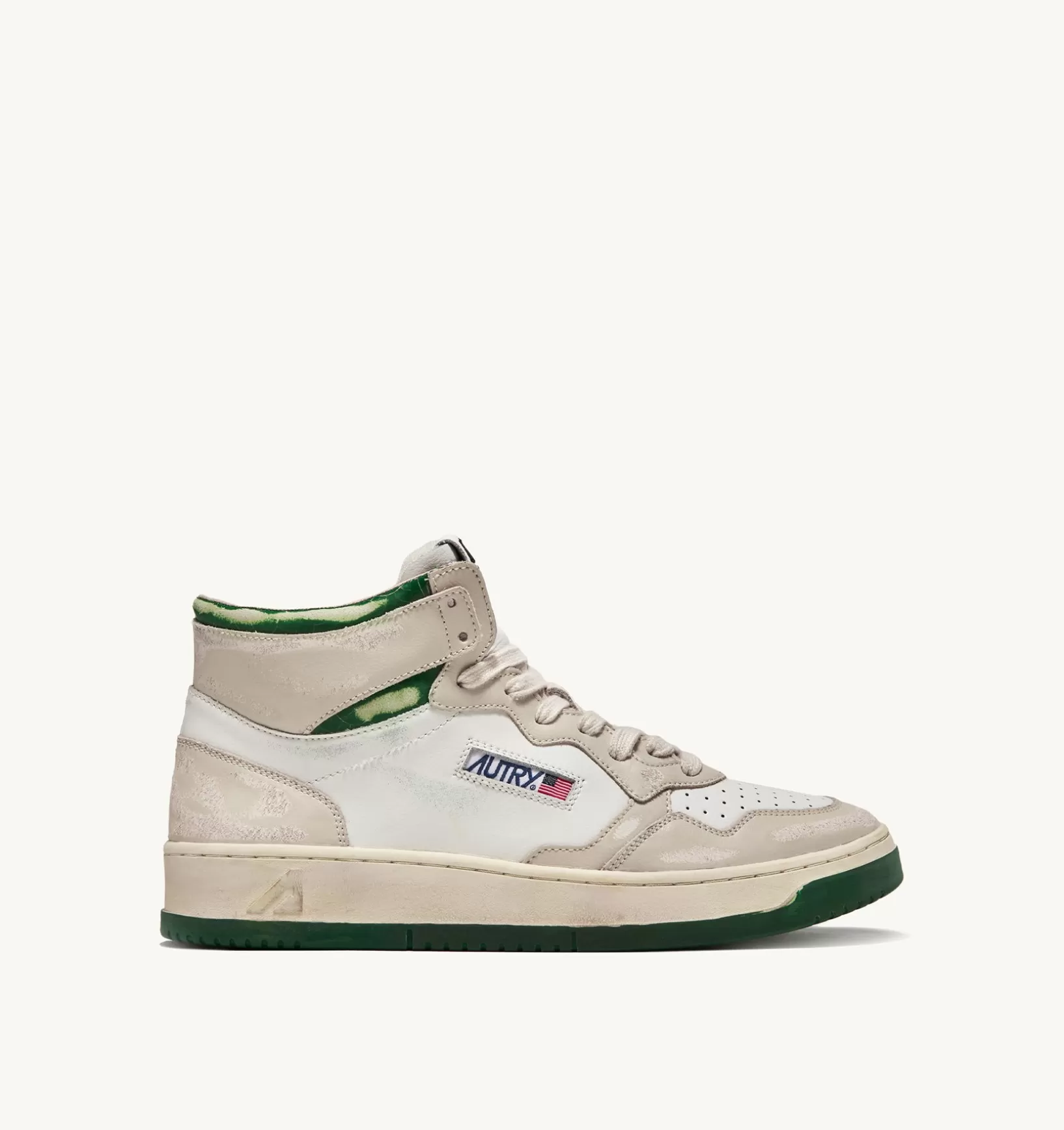 AUTRY Sneakers Medalist Mid Super Vintage In Pelle Colore Bianco Ivory E Verde^Donna Super Vintage