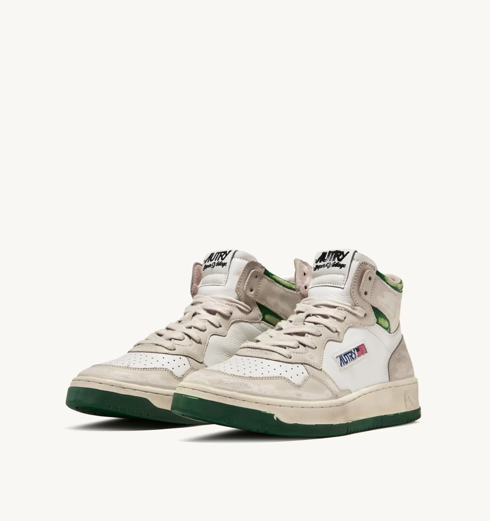 AUTRY Sneakers Medalist Mid Super Vintage In Pelle Colore Bianco Ivory E Verde^Donna Super Vintage