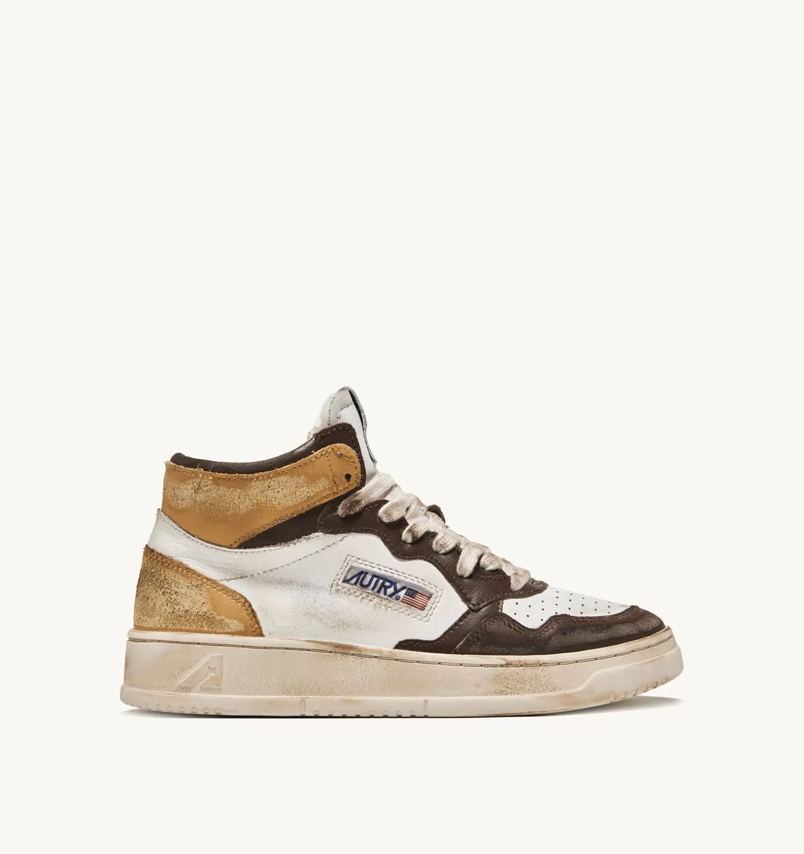 AUTRY Sneakers Medalist Mid Super Vintage In Pelle Colore Bianco Marrone E Honey^Uomo Super Vintage