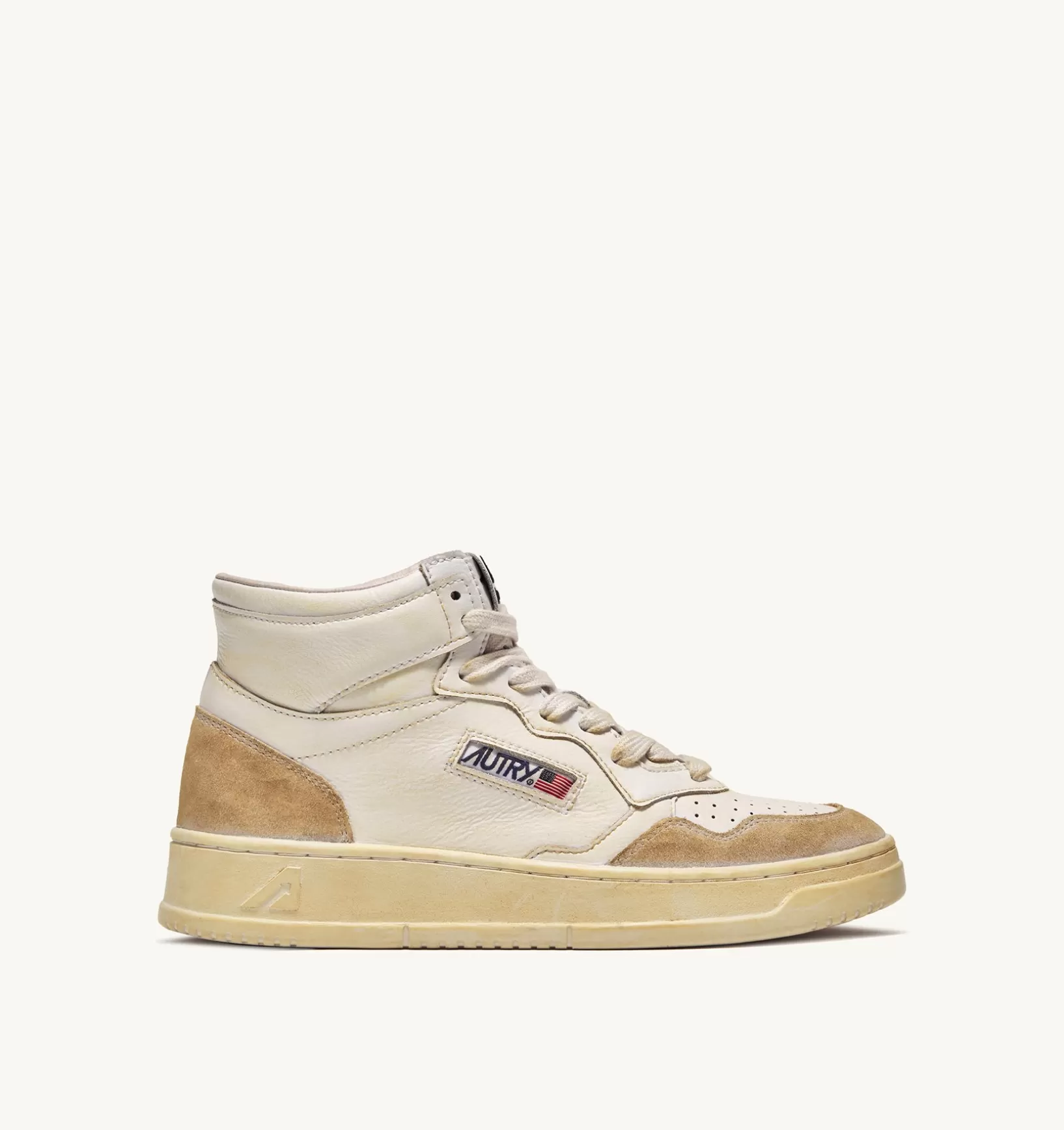 AUTRY Sneakers Medalist Mid Super Vintage In Pelle Yellowing Bianco^Uomo Super Vintage