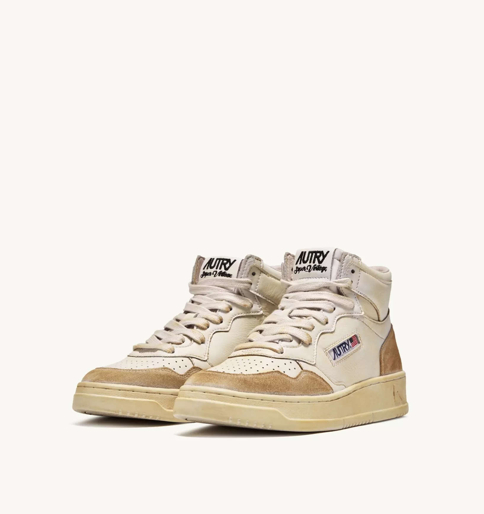 AUTRY Sneakers Medalist Mid Super Vintage In Pelle Yellowing Bianco^Uomo Super Vintage