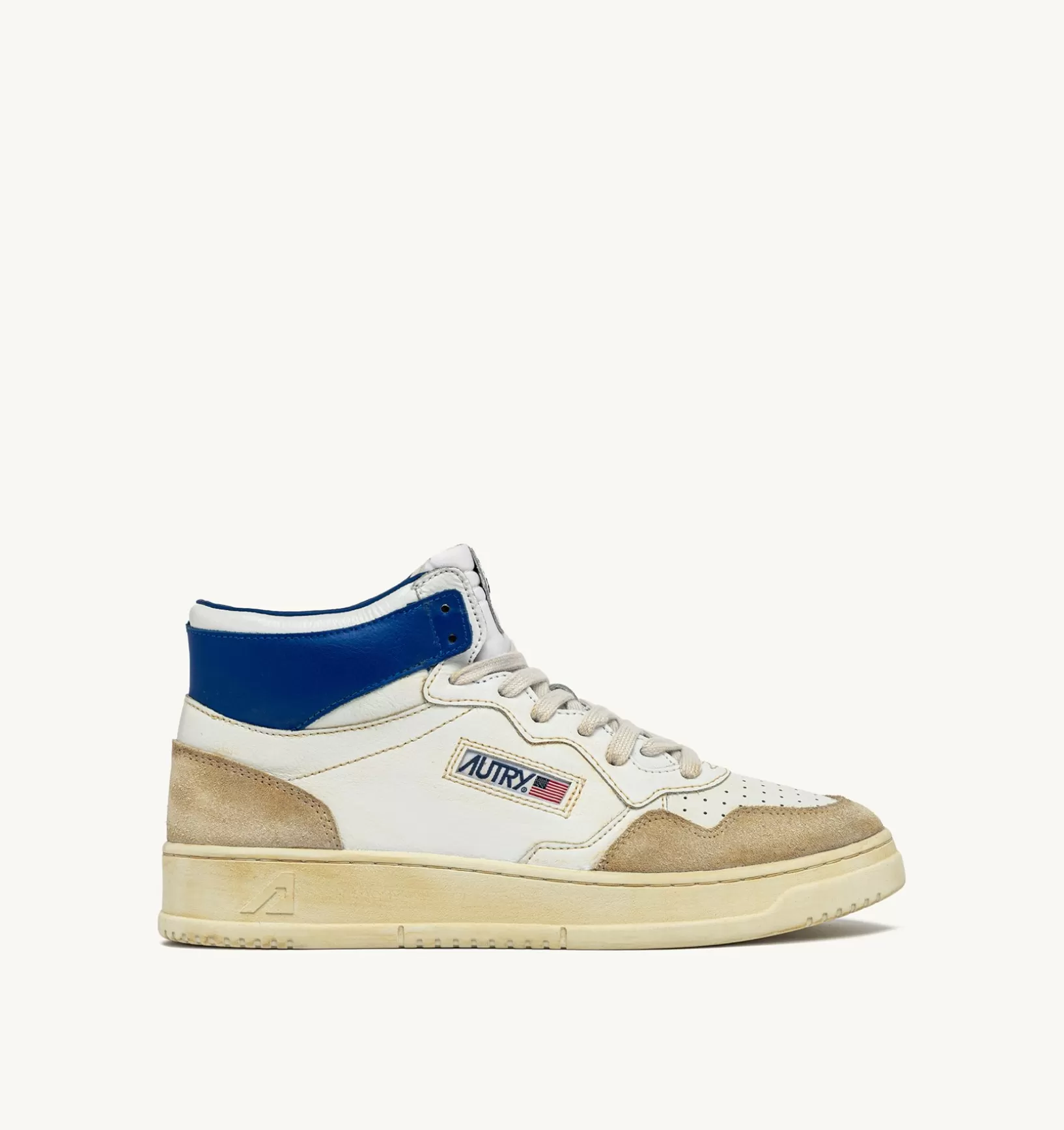 AUTRY Sneakers Medalist Mid Super Vintage In Pelle Yellowing Bianco E Blu^Uomo Super Vintage