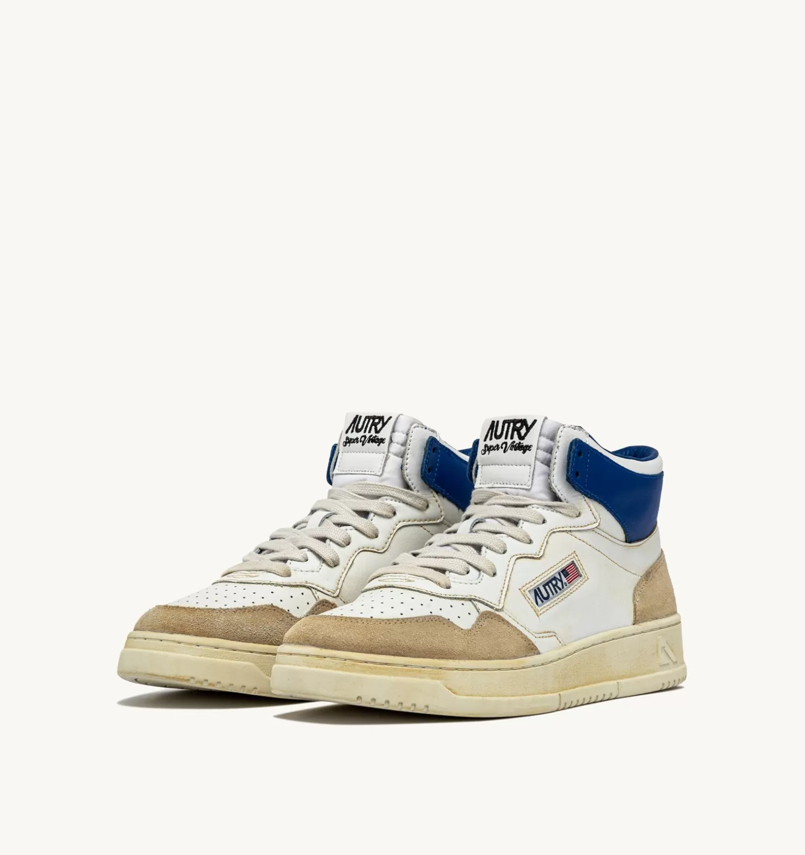 AUTRY Sneakers Medalist Mid Super Vintage In Pelle Yellowing Bianco E Blu^Uomo Super Vintage