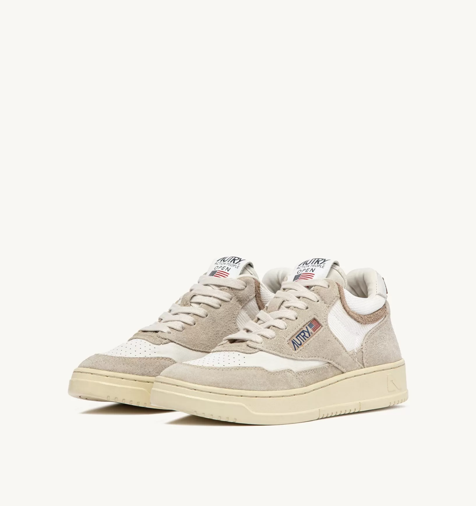 AUTRY Sneakers Open Mid In Pelle Di Capra Mesh E Suede Colore Bianco Ecru E Beige^Donna Open