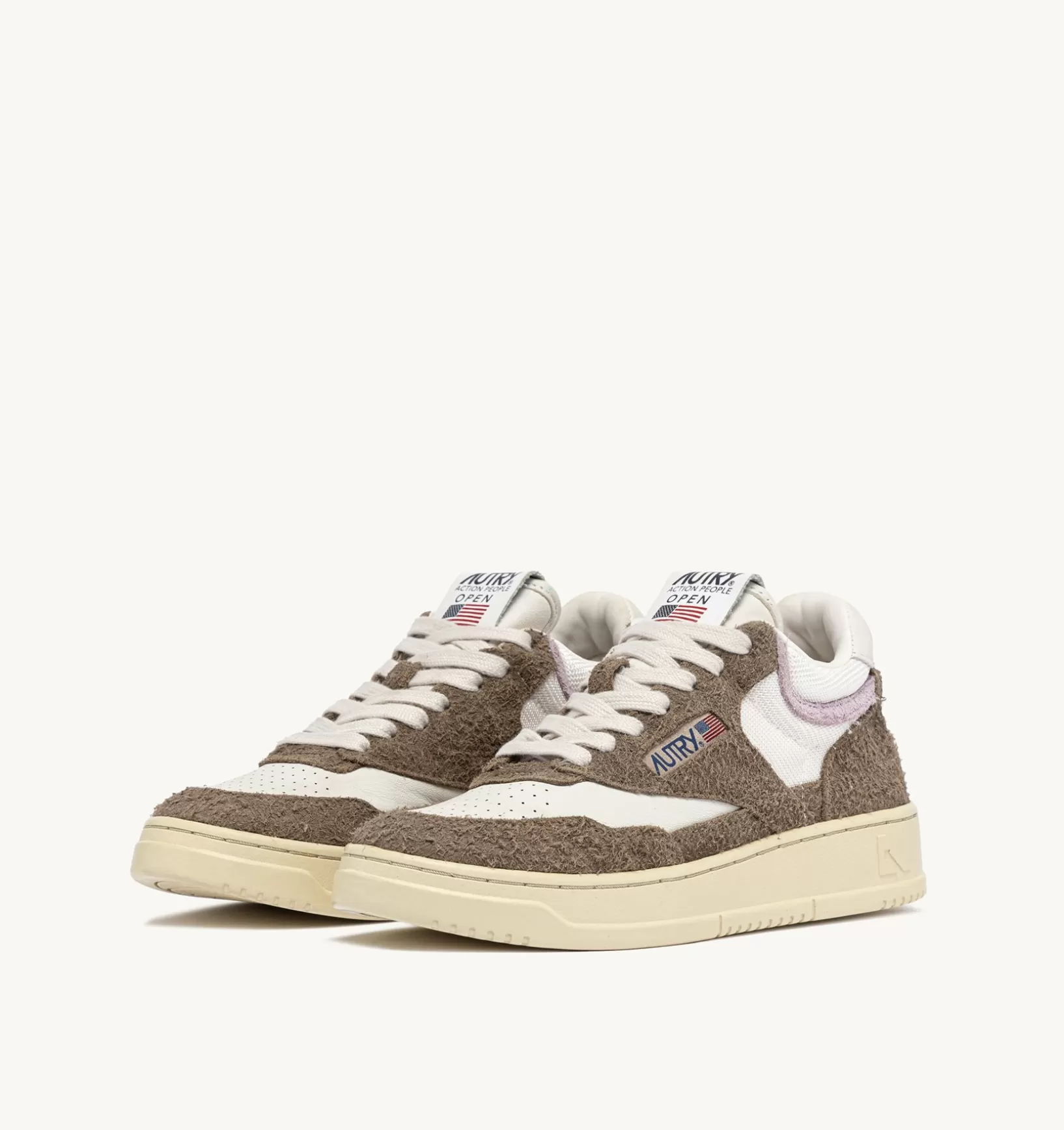 AUTRY Sneakers Open Mid In Pelle Di Capra Mesh E Suede Colore Bianco Mud E Lilla^Donna Open