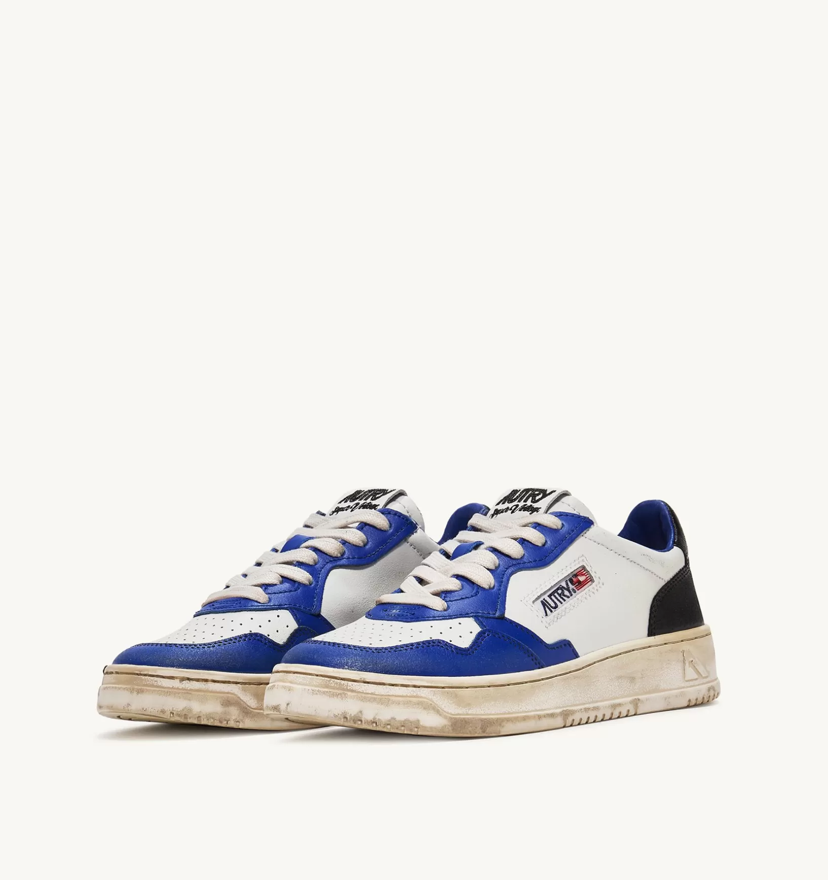 AUTRY Sneakers Super Vintage Low In Pelle Bianco Blue E Nero^Donna Super Vintage