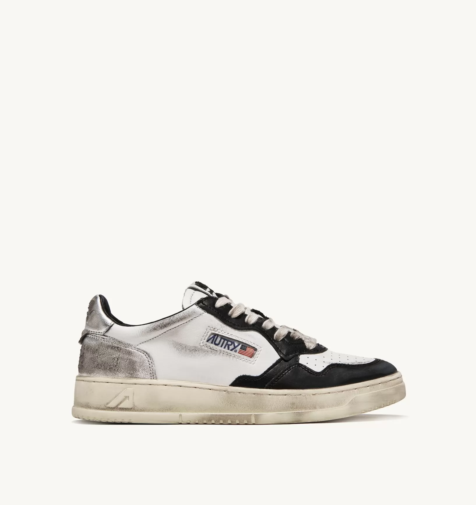 AUTRY Sneakers Super Vintage Low In Pelle Bianco Nero E Argento^Donna Super Vintage