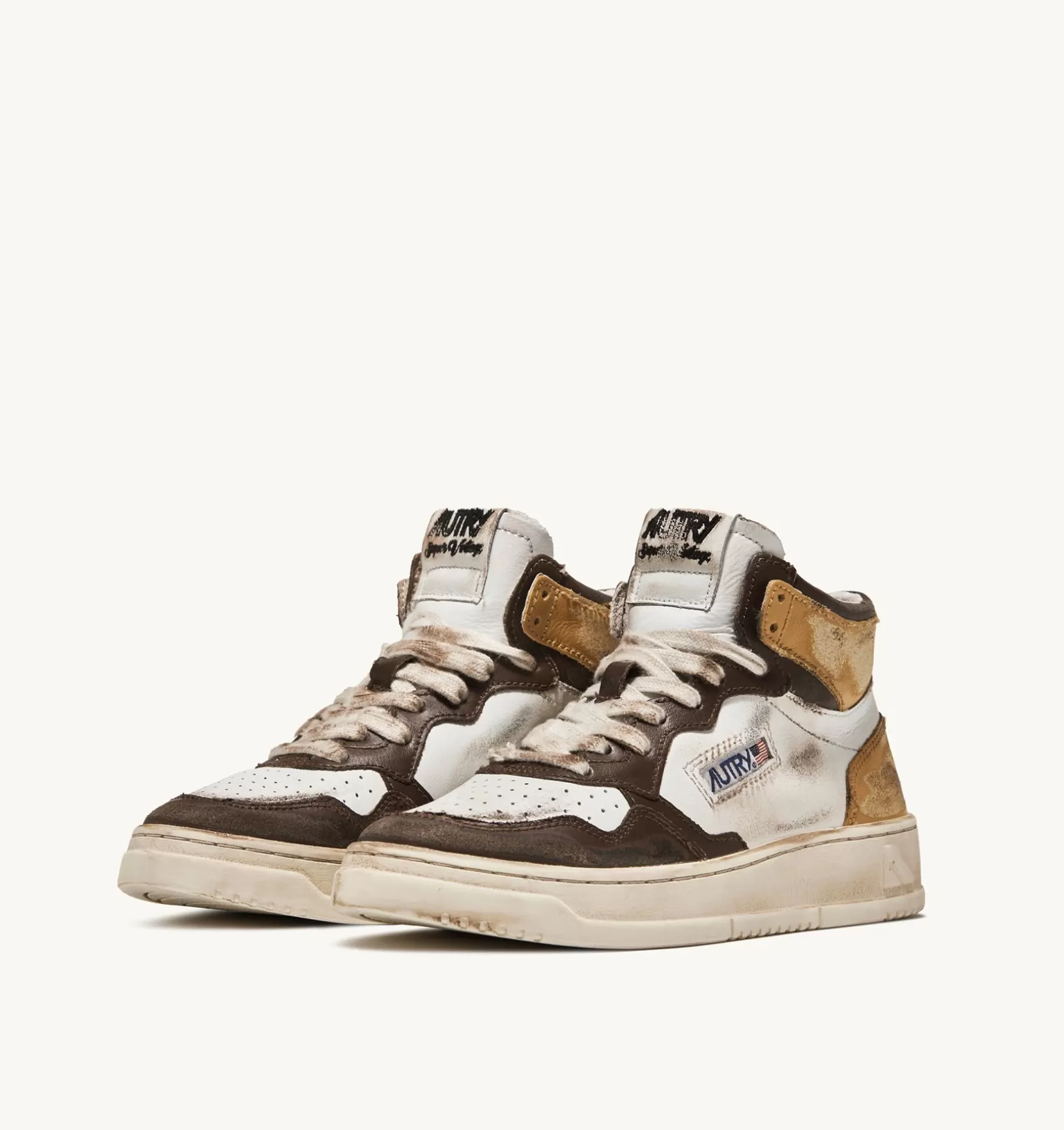 AUTRY Sneakers Super Vintage Mid In Pelle Bianco Marrone Honey^Donna Super Vintage